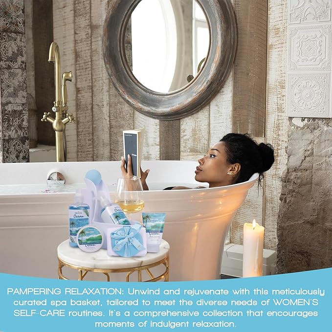 Draizee Mothers Day Gifts for Mom - Spa Gift Baskets for Women - 8 Pcs Luxury Ocean Scented Heel Shoe Design Bath and Body Spa Set-Self Care Package for Women, Presents for Mom, Body Care Set for Her