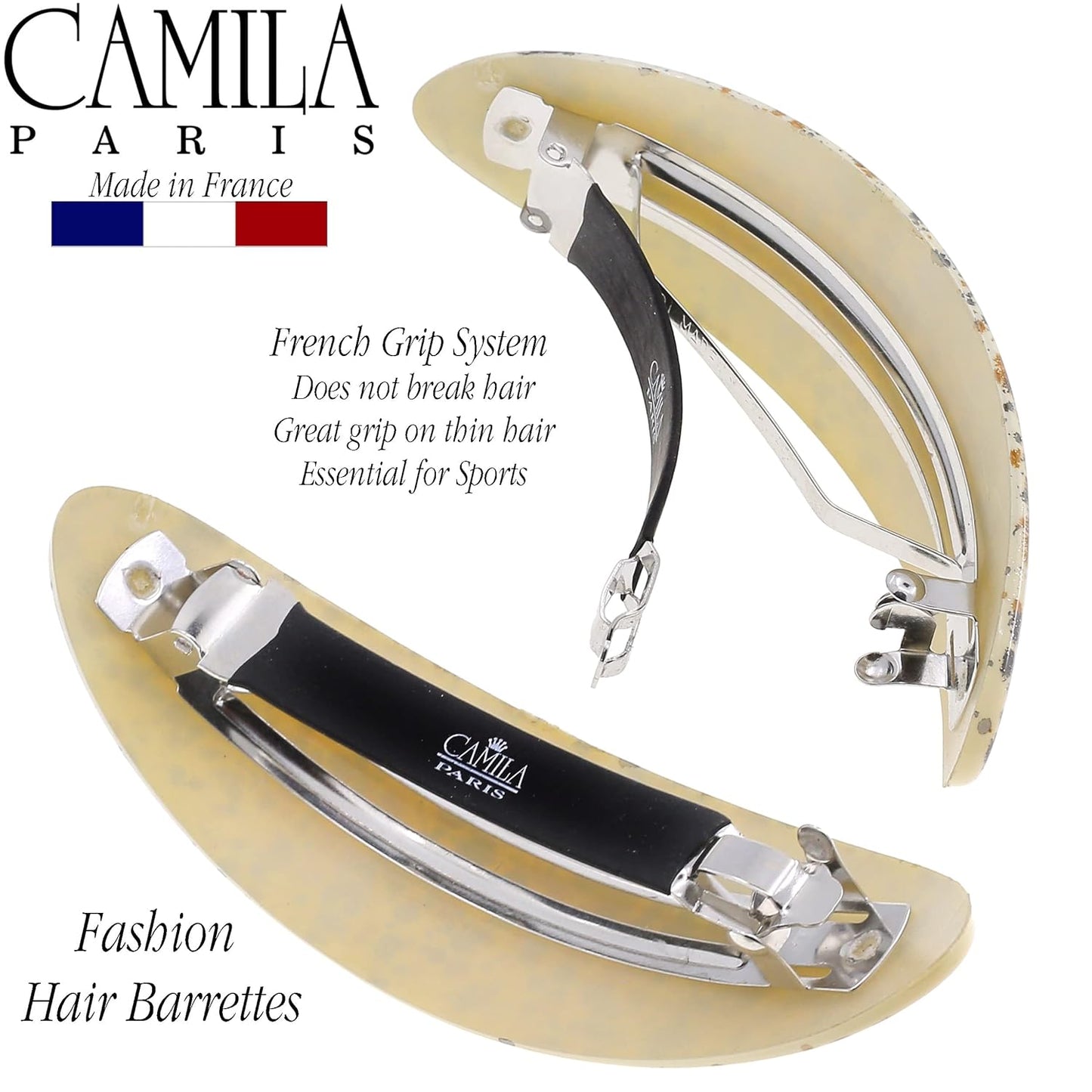 Camila Paris CP3297 French Hair Barrette Oval For Thick Curly Wavy Long Hair, Strong Hold Grip Hair Clips for Women, No Slip Rubberized Metal Clasp, Styling Girls Hair Accessories, Made in France