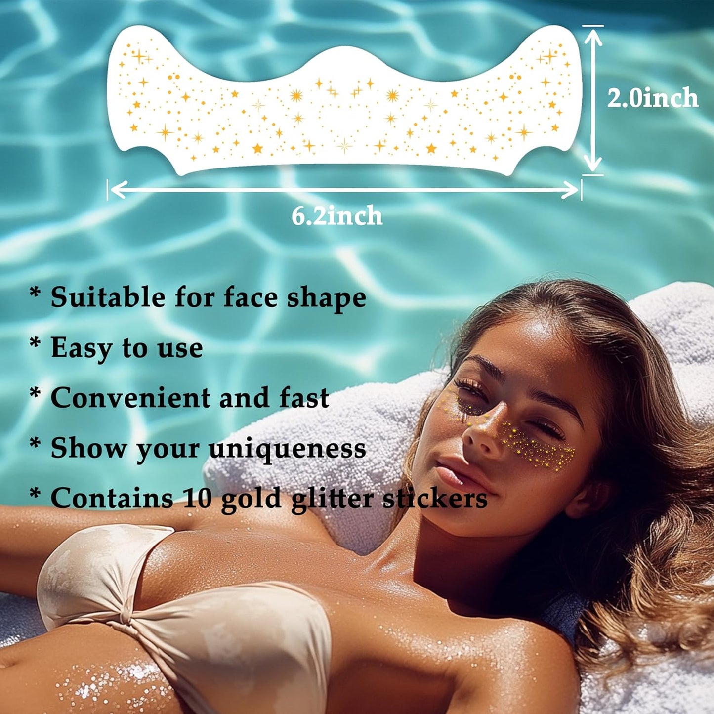 10 Pcs Gold Face Makeup Patches,Glitter Freckles Face Tattoo,Waterproof Face Glitter Speckles,Faux Freckle Patches,Temporary Face Freckles For Women(Gold Star)