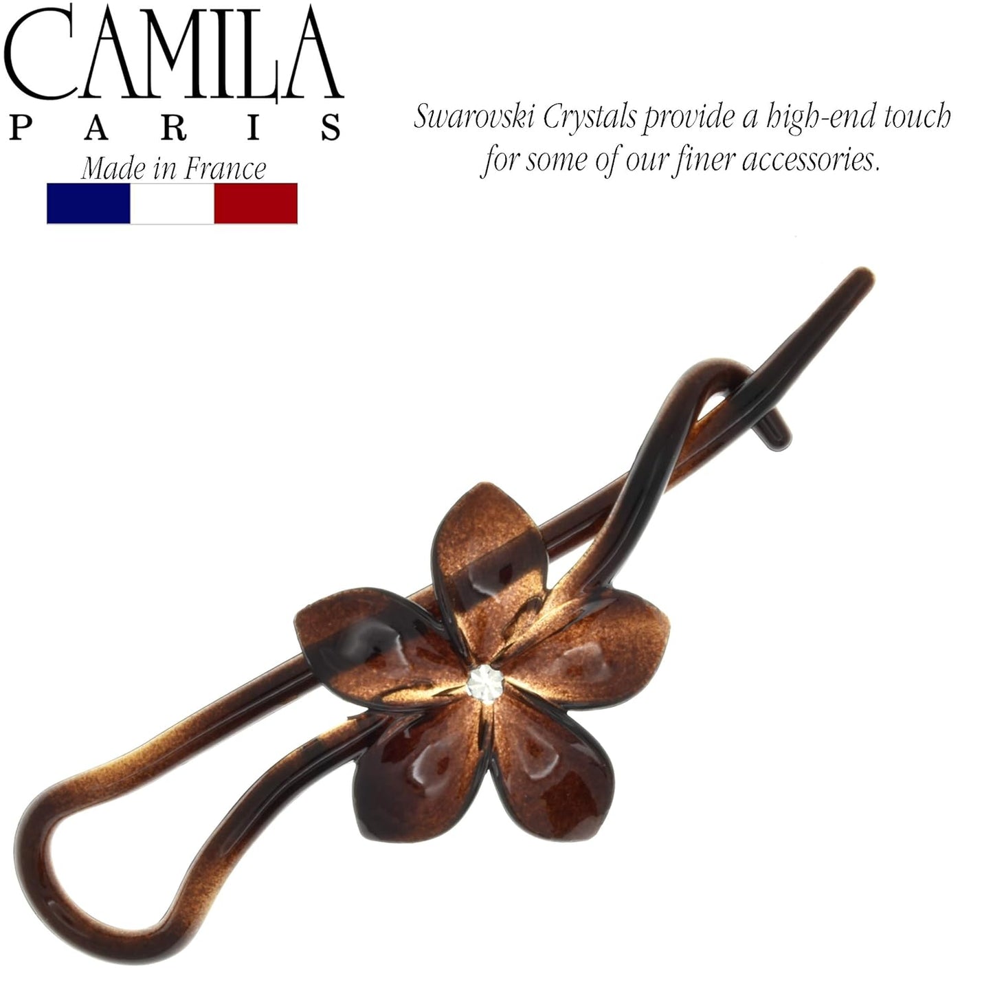 Camila Paris CP1592 French Hair Barrette Pin Clips for Girls, Flower, Tortoise Shell, No Metal Parts, Strong Hold Grip Hair Clips for Women, No Slip Styling Girls Hair Accessories, Made in France