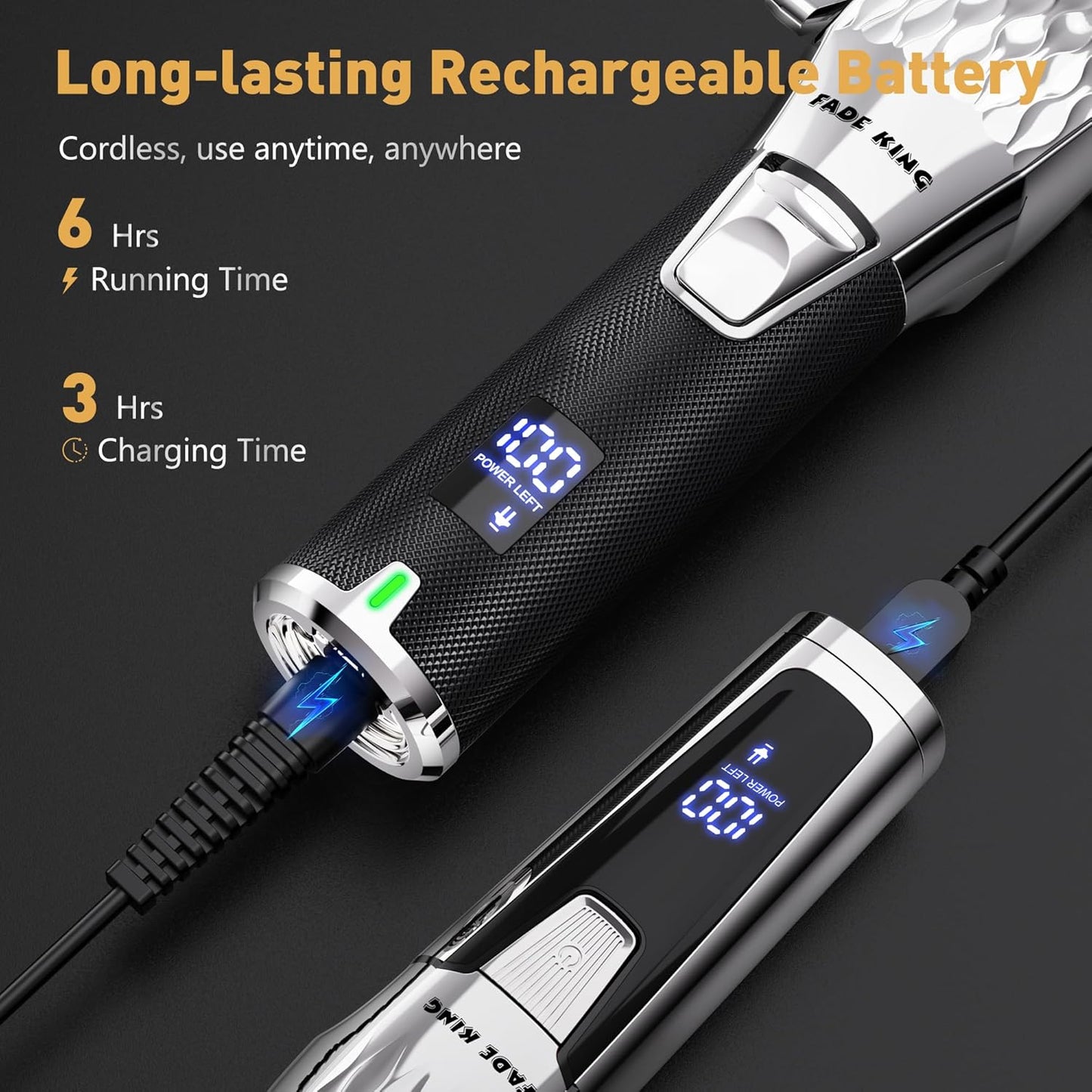 FADEKING® Professional Hair Clippers for Men, Cordless Hair Clippers and Beard Trimmer for Men, Professional Barber Clippers for Hair Cutting and Beard Shaping & Grooming (Silver Black)