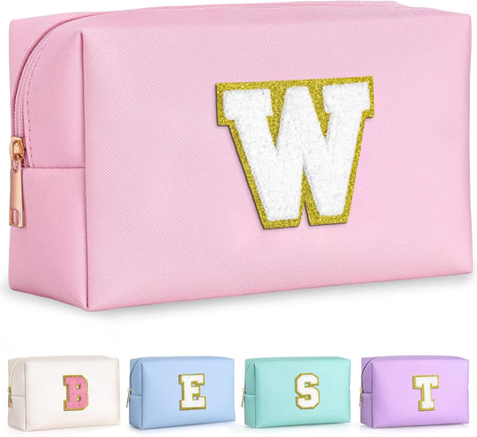 TOPEAST Women's Pink Waterproof Travel Toiletry Bag, Cute Monogrammed Makeup Pouch, Personalized Gift for Girlfriend, Wife, Valentine's Day, Anniversary, Preppy