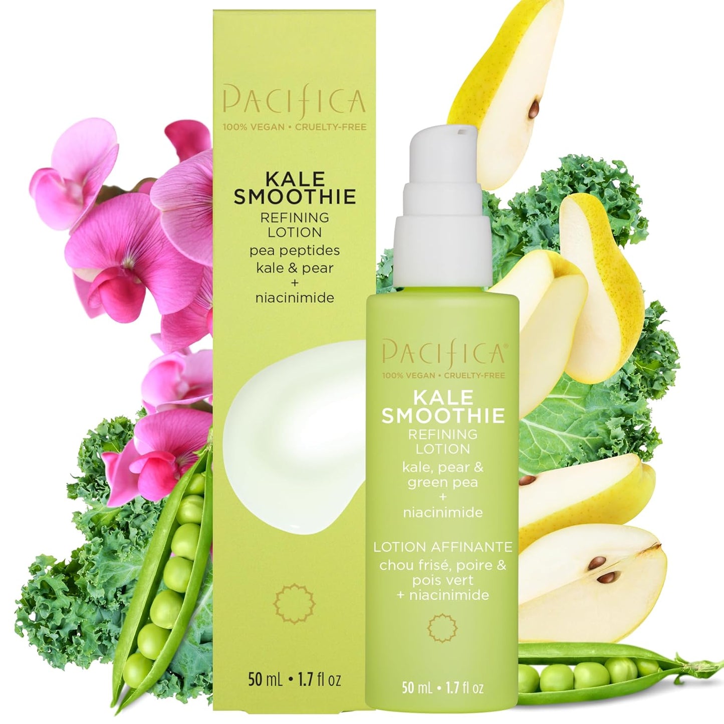 Pacifica Kale Smoothie Face Lotion, Refining Skincare, Face Moisturizer, Niacinamide, Vitamin C and E, Minimize Pores, Face Serum, For All Skin Types, Oily, Combination, Vegan, 1.7 fl oz (1 Count