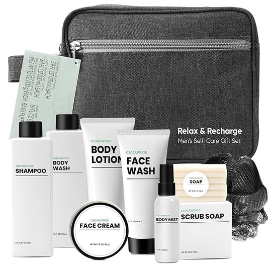 Gift Baskets for Men, Bath and Body Spa Gift Baskets Set for Men, Body & Earth Cedarwood scented Mens Bath Set, Father’s Day Gift,Birthday Gift Idea