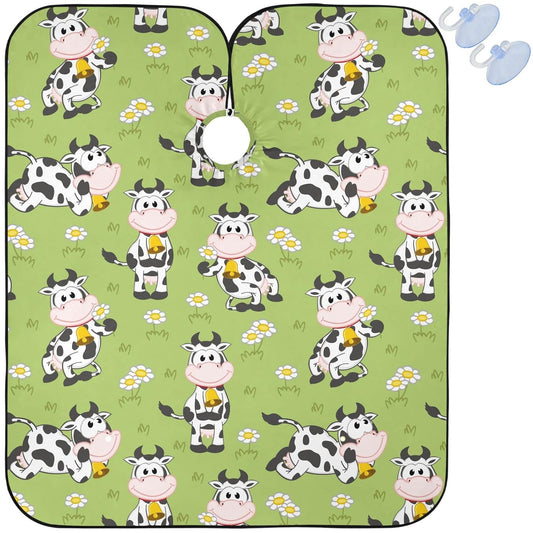 visesunny Barber Cape Funny Cartoon Cow Polyester Hair Cutting Salon Cape Apron Anti-Static Haircut Water-Resistant Shaving Cloth Beard Shaving Bib Hairdressing Cape