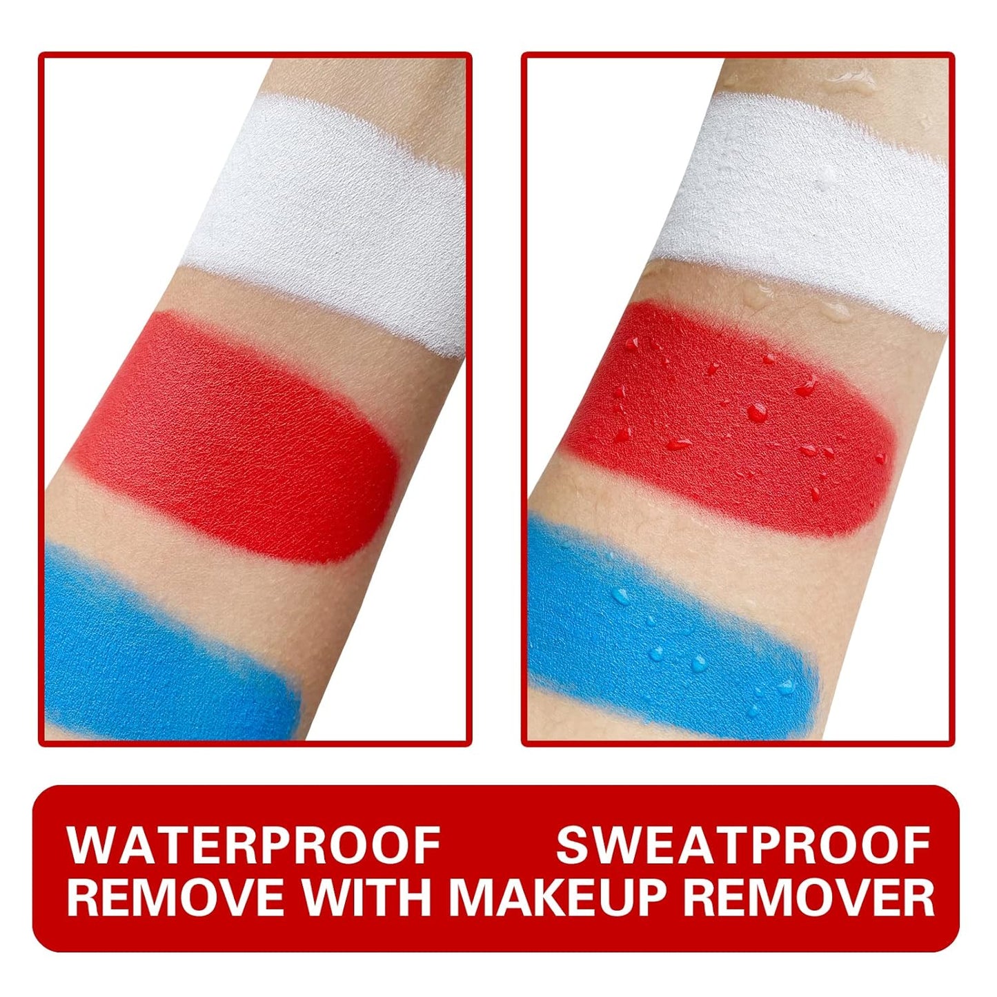 MEICOLY Red White Blue Face Body Paint Set,4th of July Accessories,4th of July Face Paint,4th of July Outfits for Women,Patriotic Independence Day Pride Face Paint with Painting Brushes and Sponges