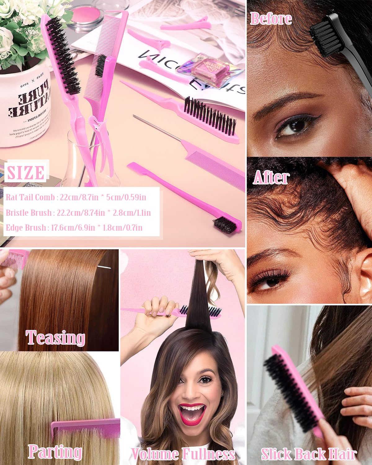 Hair Wax Stick Slick Back Hair Brush Set – Flyaway & Frizz Control for Sleek Ponytails, Buns, and Updos – Styling Accessories for Ballet, Dance Recitals, and Gifts