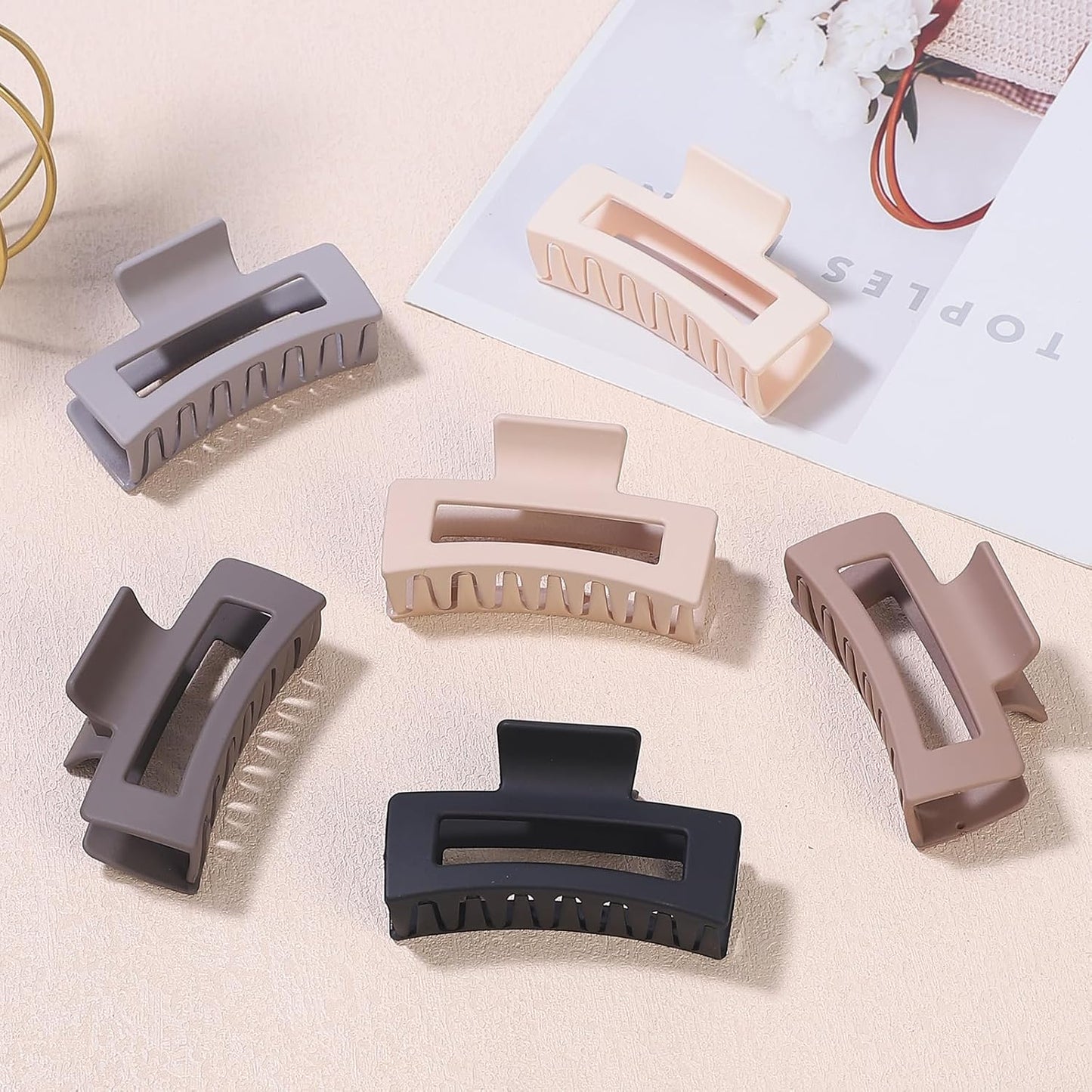 3.5 Inch Medium Hair Claw Clips 6 Pack for Women - Square Rectangle Banana Jaw Clips Accessories for Girls - Chocolate