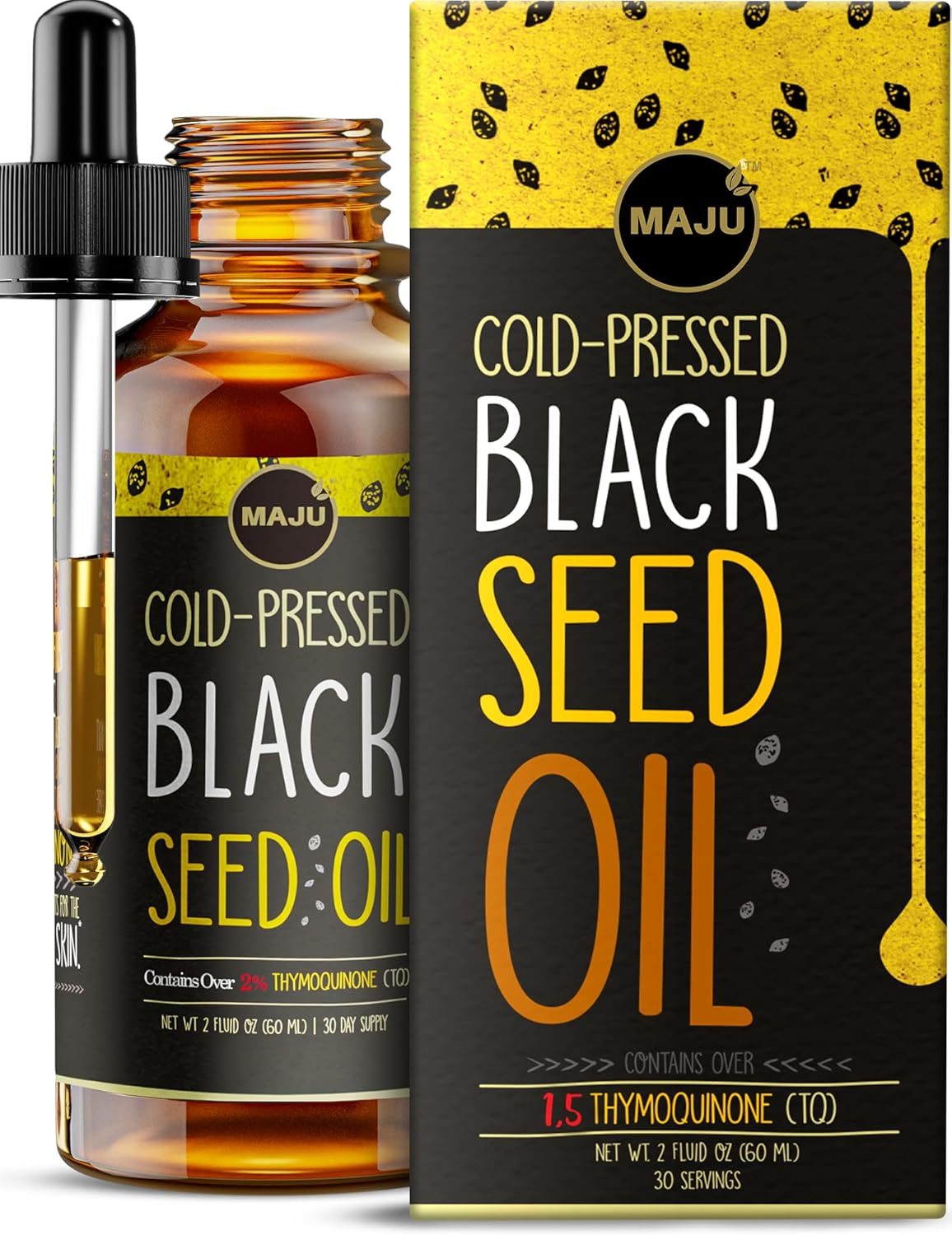 Maju Superfoods Black Seed Oil - 3 Times TQ, Cold-Pressed, Travel Size, 100% Turkish Black Cumin Seed Oil, Liquid Pure Blackseed, Glass Bottle, 2 Oz