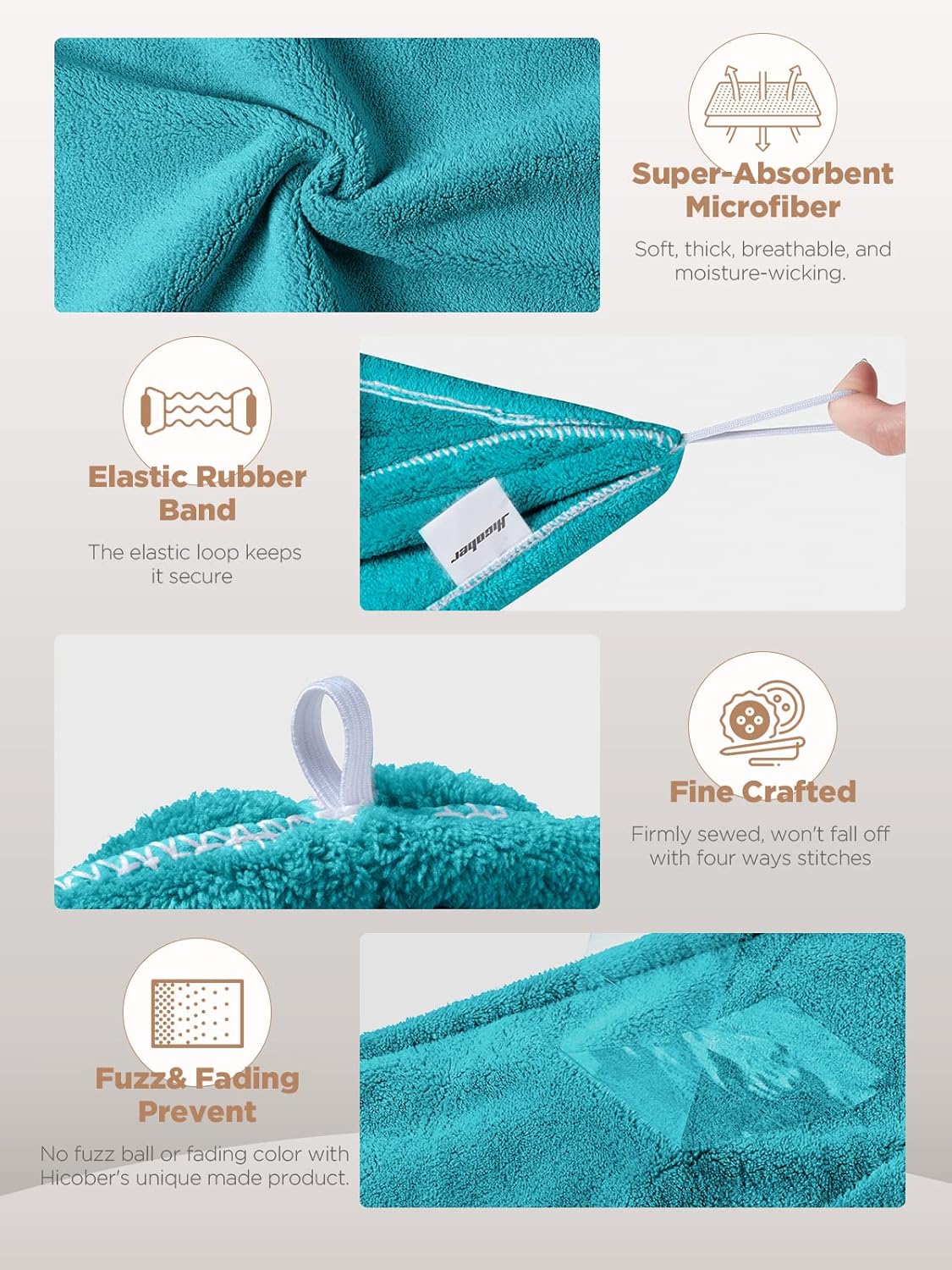 Hicober Microfiber Hair Towel, Hair Towel Wrap Turbans for Women,Hair Drying Towel Wrap Hair Accessories for Women Girls-Plum,Navy,Aqua Green,3Packs