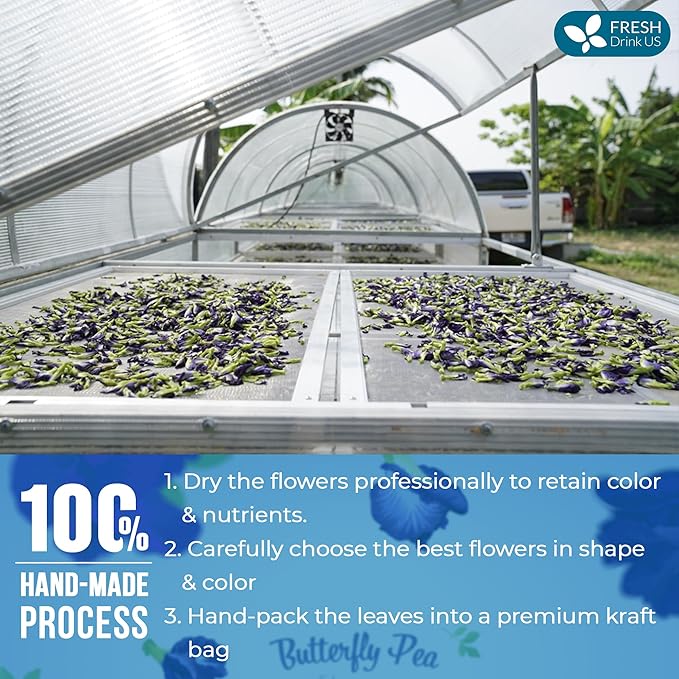 FreshDrinkUS, Premium 1010+ Butterfly Pea Flowers, 100% Natural & Pure from Whole Blue Butterfly Pea Flowers, Wildcrafted, Dried Blue Butterfly Pea Flowers Herbal Tea, No Gluten, Vegan