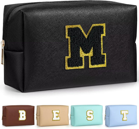 TOPEAST Monogrammed Gifts for Women, Preppy Makeup Bag Small Cosmetic Bag Travel Toiletry Bag, Personalized Birthday Gift for Girl, Wedding Bridal Shower Gifts for Bridesmaids (Black M)