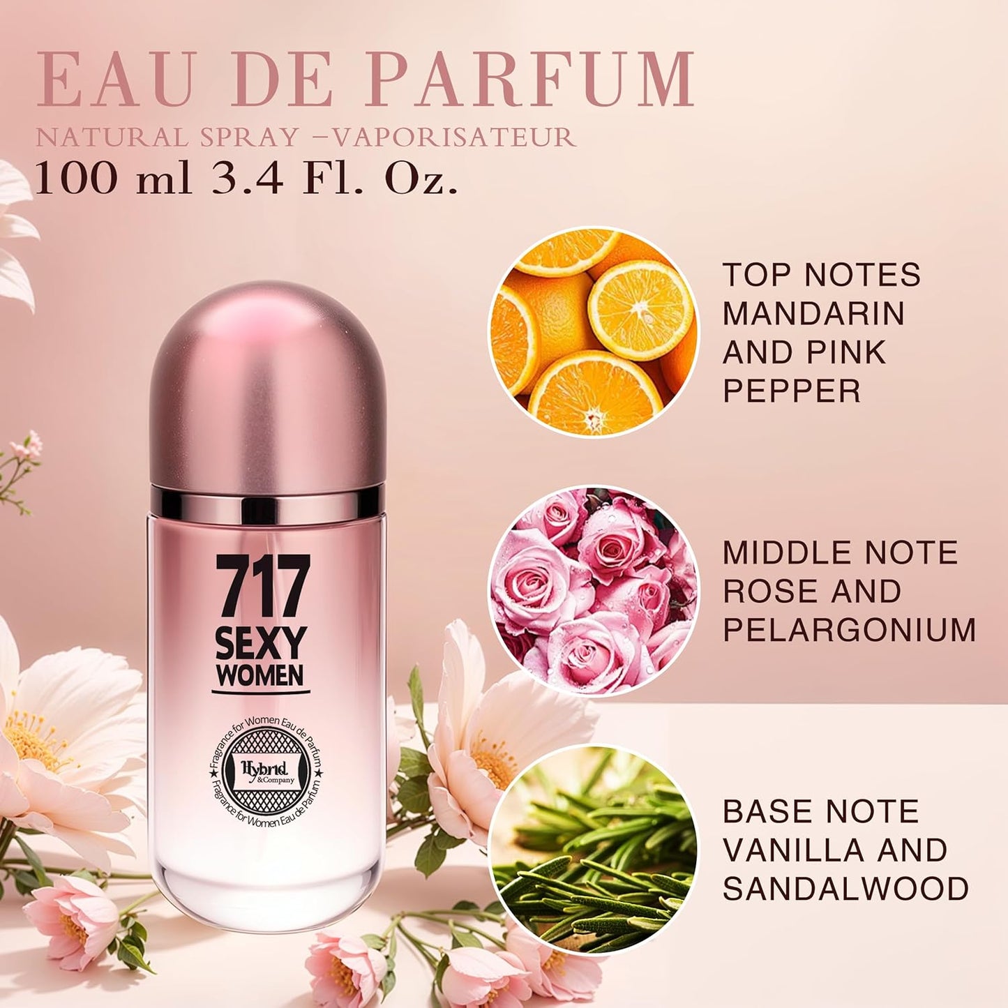 Hybrid & Company 717 Sexy Women Fragrance for Women Eau De Parfum Natural Spray Sweet Scent, 3.4 Fl Oz