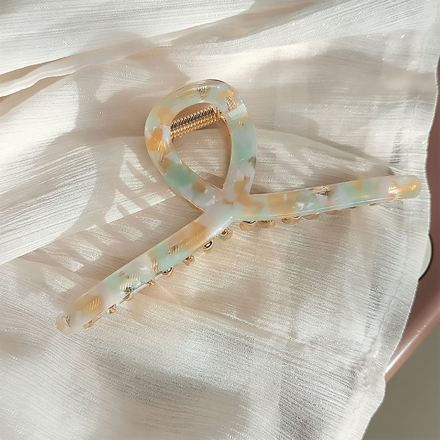 1Pack Large Metal Acetate Hair Claw Clips for Thick Thin Hair Non Slip Big Fashion Hair Clamp for Women Girls Hair Styling Accessories as Gift for Wife Girlfriend (1PC/Box,Green White)