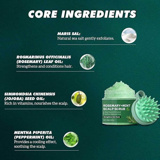 Scalp Scrub, Rosemary Mint Scalp Exfoliator Scrub with a Silicone Scalp Massager, Clarify and Remove Build Up, Deep Cleansing, Scalp Soothing, Reduce Oily Hair, Promotes Hair Growth