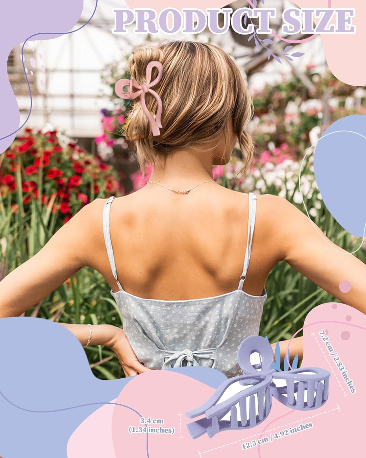 4 PCS Bow Hair Clips Bow Claw Clip for Women Nonslip Large Hair Claw Clips for Thin and Thick Hair Strong Hold Hair Bows (Pink+Watermelon Red+Light Purple+Sky Blue)