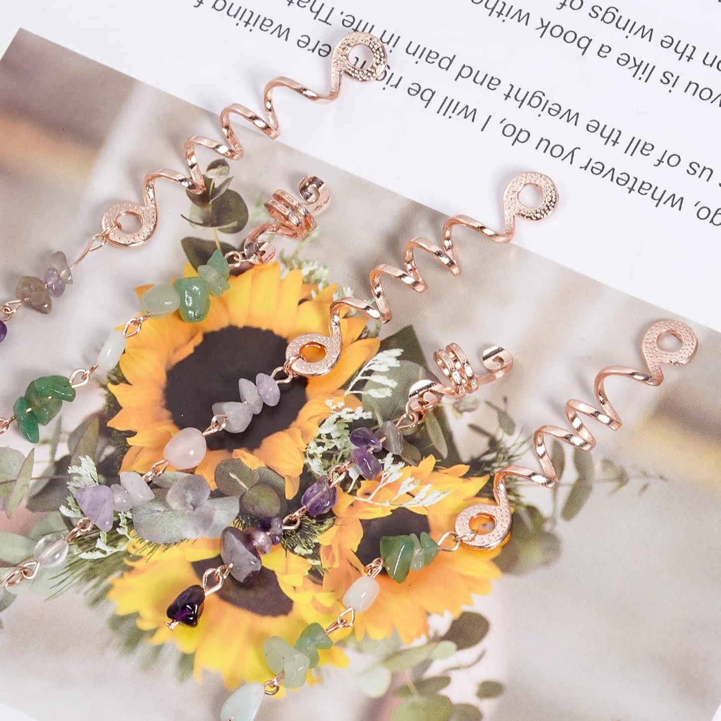 hoyuwak 40 Pcs Hair Jewelry for Braids Loc Dreadlock Accessories Hair Beads Clips Cuffs Charms Rings for Women Hairstyle Decoration Rave, Rose Gold