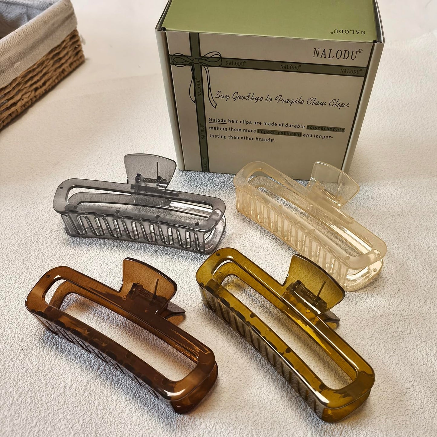 5 Inch Large Hair Claw Clips, No Slip Glossy Jelly Square XL Clips for Thick Long Curly Hair, Women's Big Rectangle Strong Clips, 4 Pack