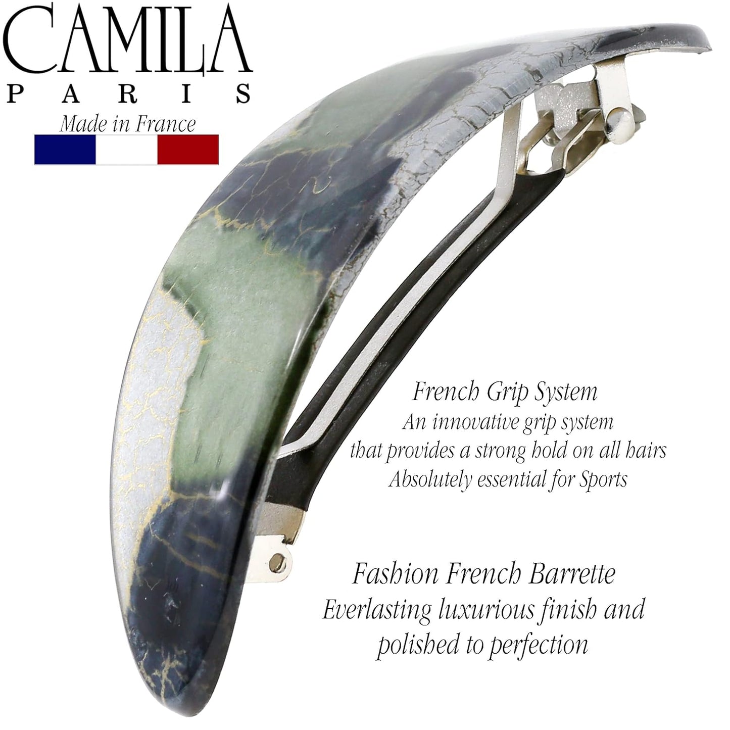 Camila Paris CP3325 French Hair Barrette Oval For Thick Curly Wavy Long Hair, Strong Hold Grip Hair Clips for Women, No Slip Rubberized Metal Clasp, Styling Girls Hair Accessories, Made in France