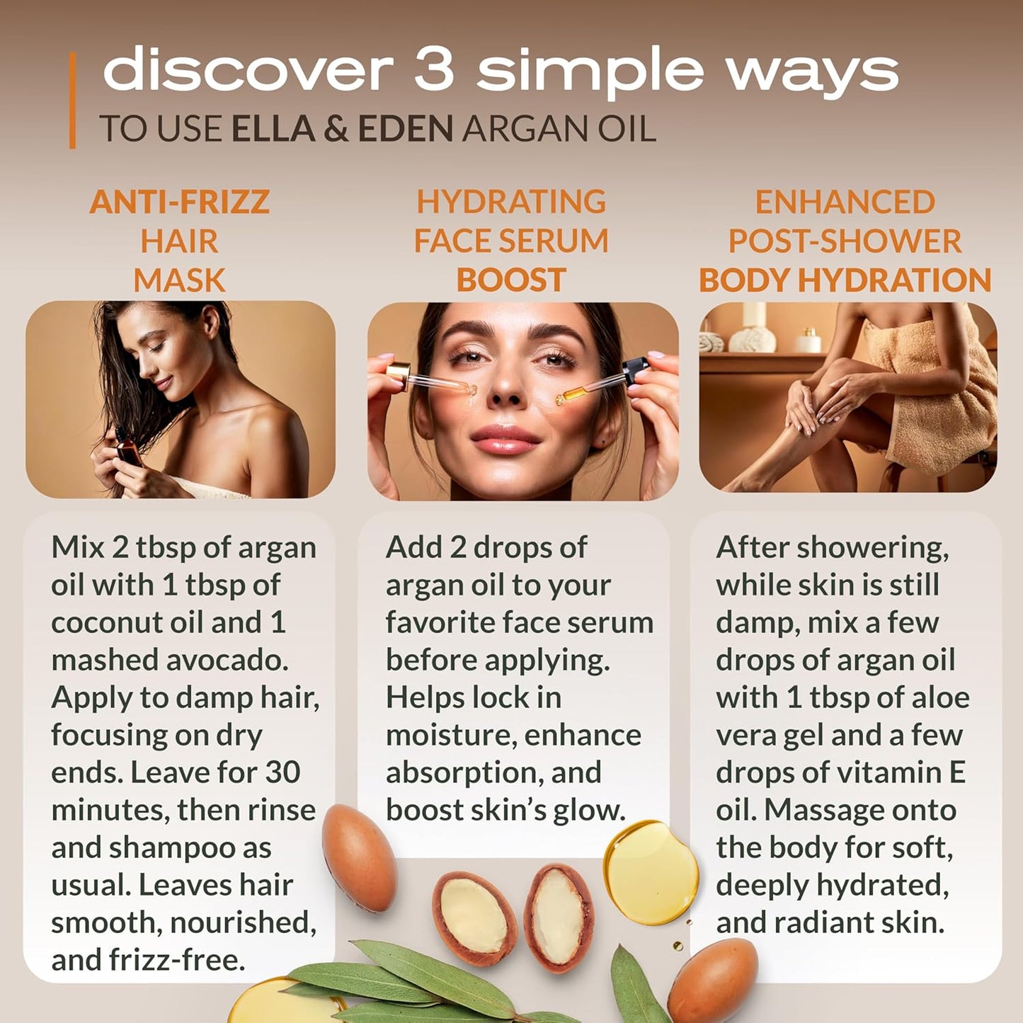 Ella & Eden Organic Moroccan Argan Oil – 100% Pure Cold-Pressed USDA Certified Unrefined – for Hair, Face & Skin – 4 oz Glass Bottle