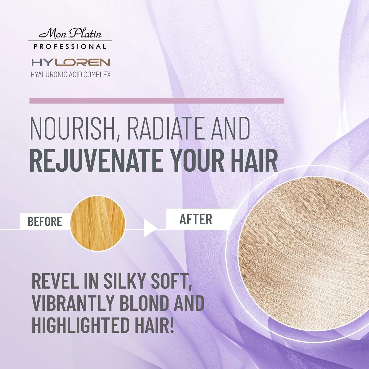 Mon Platin HYLOREN Blonde Highlights Mask with Hyaluronic Acid - 500 ml Premium Blonde Hair Mask to Neutralize Yellow and Orangey Tones - Treatment to Repair, Restore, Soften, and Strengthen Hair