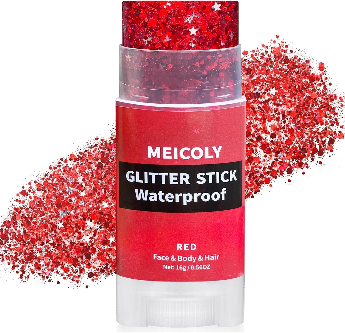 MEICOLY Red Face Body Glitter Stick,Hair Glitter Stick for Kids and Women,Sparkle Chunky Glitter Makeup for Halloween Mardi Gras,Waterproof Face Glitter for Party Rave Festival