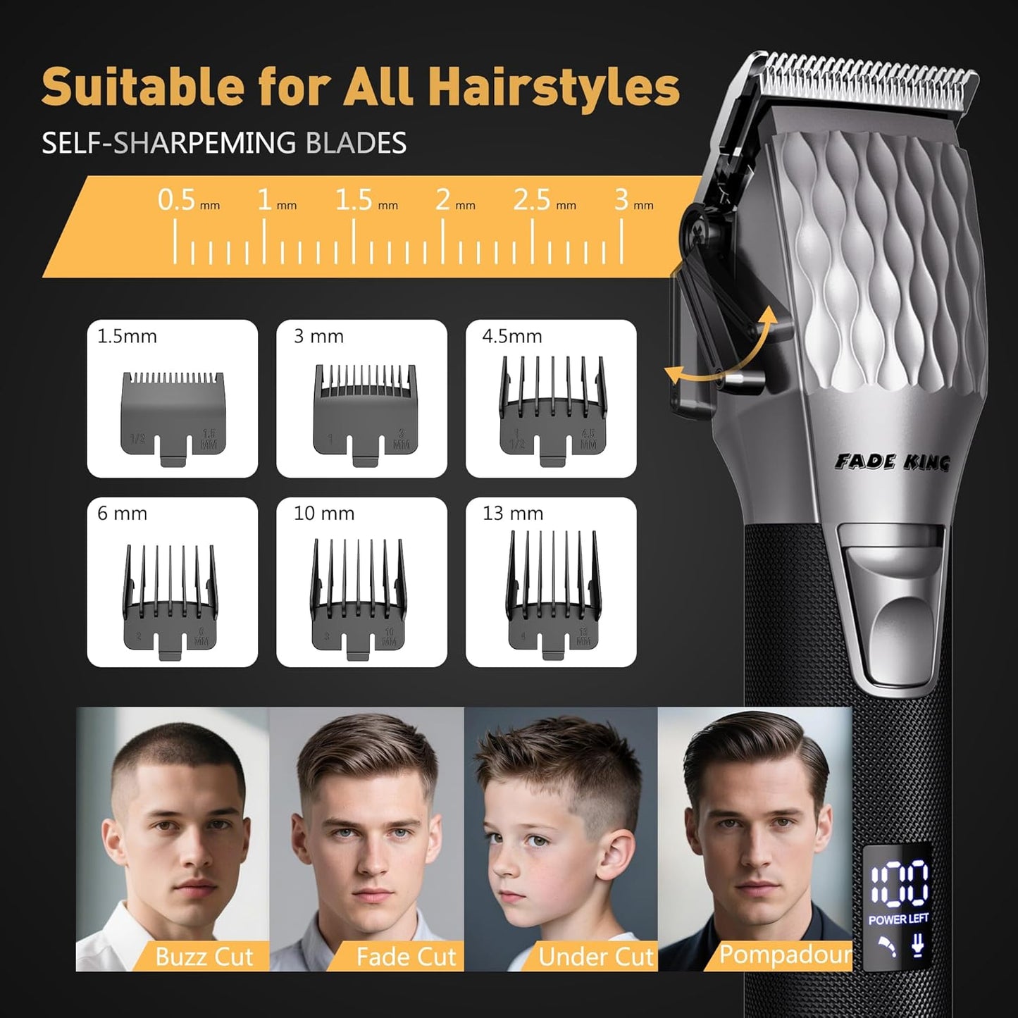 FADEKING® Cordless Hair Clippers and Beard Trimmer for Men, Professional Barber Kit for Hair Cutting and Beard Styling, Premium Grooming Gift for Men