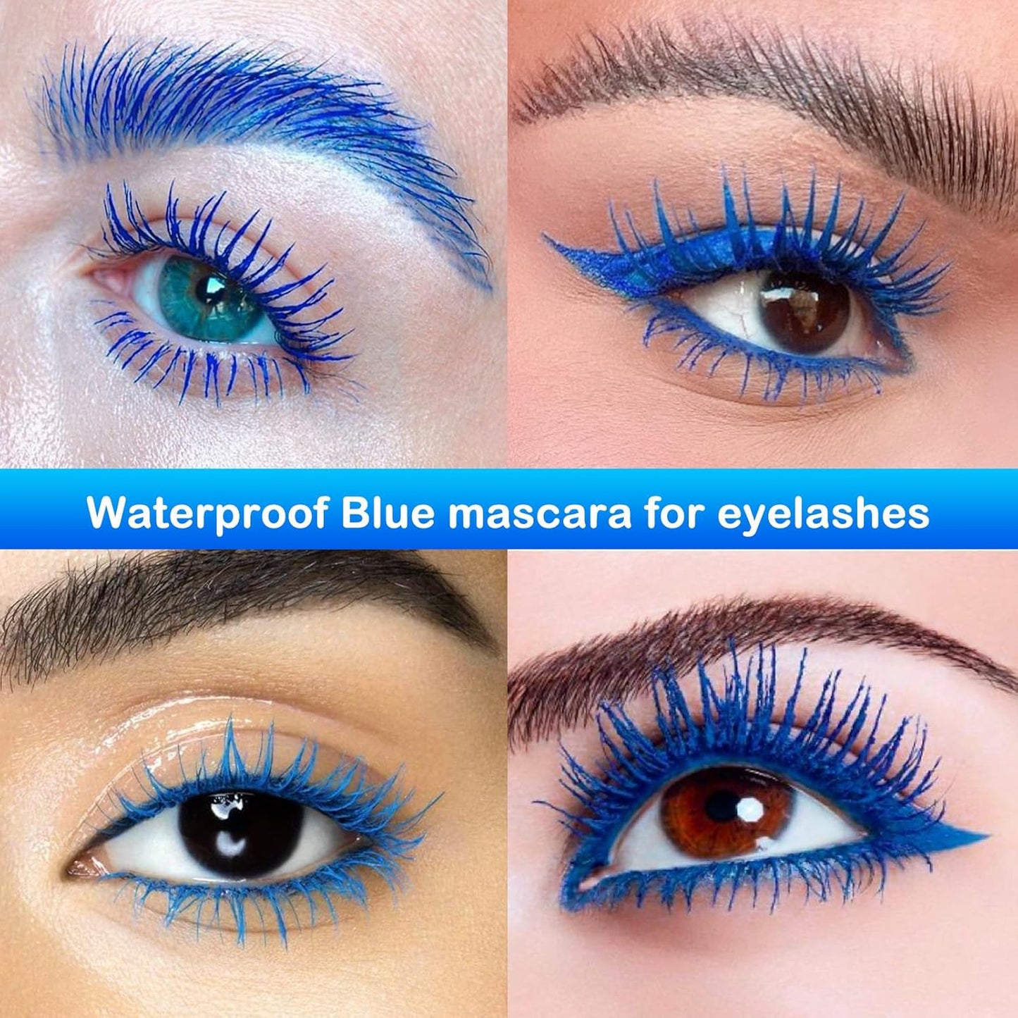Maydear Blue Waterproof Mascara for Eyelashes - Long Lasting Smudgeproof Color for Women, Fast Dry Lengthening Eye Makeup for Party and Stage Use