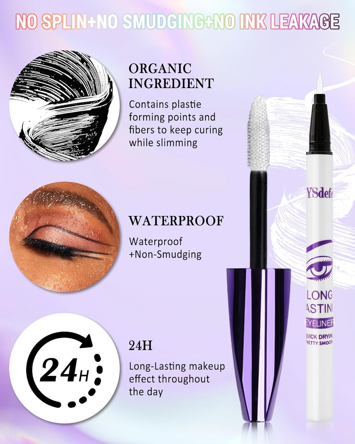 Purple Mascara Liquid Eyeliner Set, Update Longlasting Waterproof Color Eye Liner Pen, 5D Silk Fiber Colored Mascara Volume and Length, Halloween Party Stage Use Eye Makeup Gift Kit for Women Girl-05