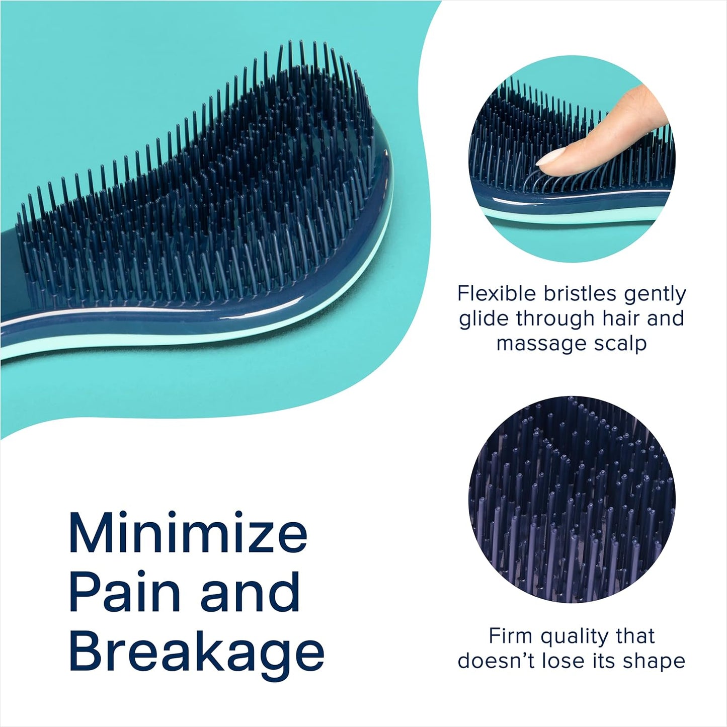 Crave Naturals Glide Thru Detangling Hair Brushes for Women - Detangler Brush for Curly or Straight, Wet or Dry Hair - Gentle on Tangles Comb - 7.5x3-Inch, Turquoise and Terrazzo (Pack of 2)