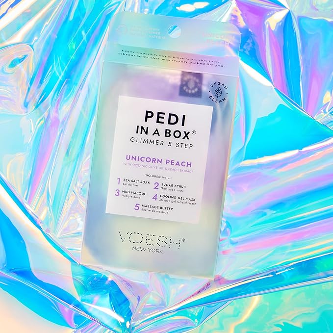 VOESH Pedi in a Box Glimmer - 2 Packs, Variety Pack, Pedi in a Box, Spa Pedicure Kit, Sparkly Pedicure, DIY Pedi, Foot Care, At-Home Pedi Products, Vegan Skincare