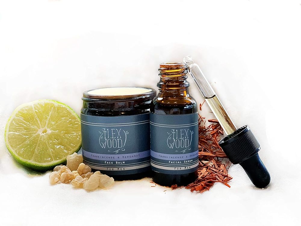 Frankincense and Bergamot Gift Set for both Men and Women - Face Cream and Serum - handcrafted, 100% Natural, Vegan, Moisturising, Anti Ageing, Cruelty Free, Palm Oil Free, Plastic Free