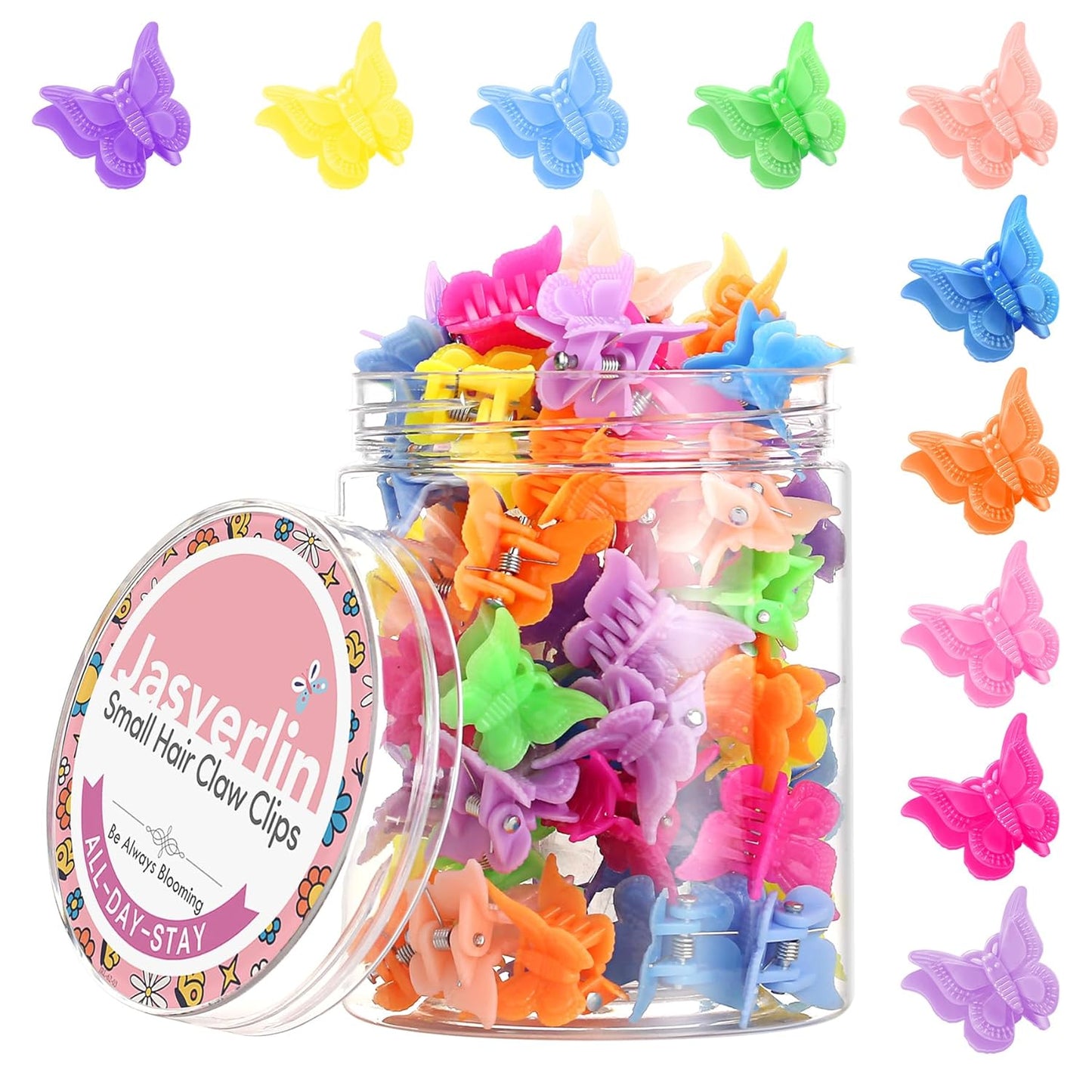 50 Pcs Butterfly Clips for Hair, Cute 90s Y2K Butterflies Mini Hair Claws Clips for Girls Hair Accessories Small, Colorful Pastel 10 Colors, 5 of each color (Vivid Spectrum)