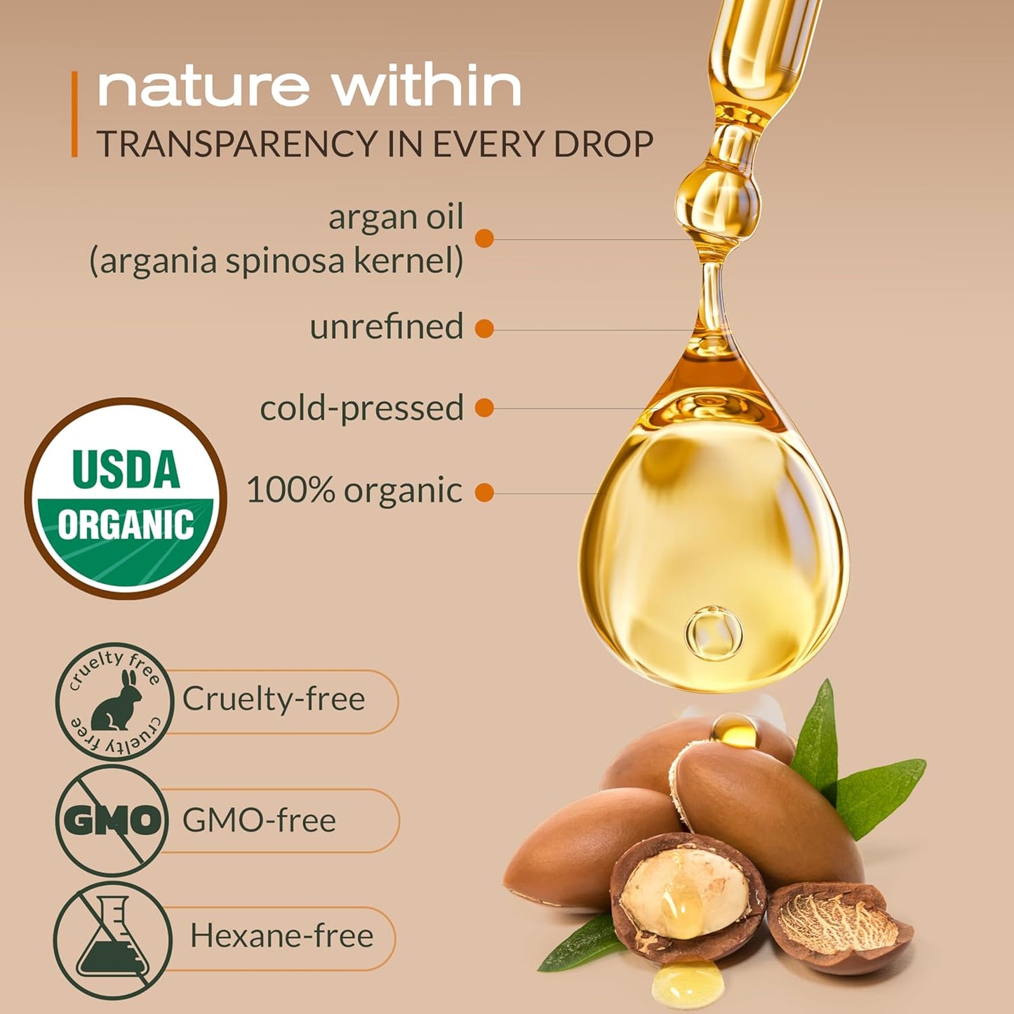 Ella & Eden Organic Moroccan Argan Oil – 100% Pure Cold-Pressed USDA Certified Unrefined – for Hair, Face & Skin – 4 oz Glass Bottle