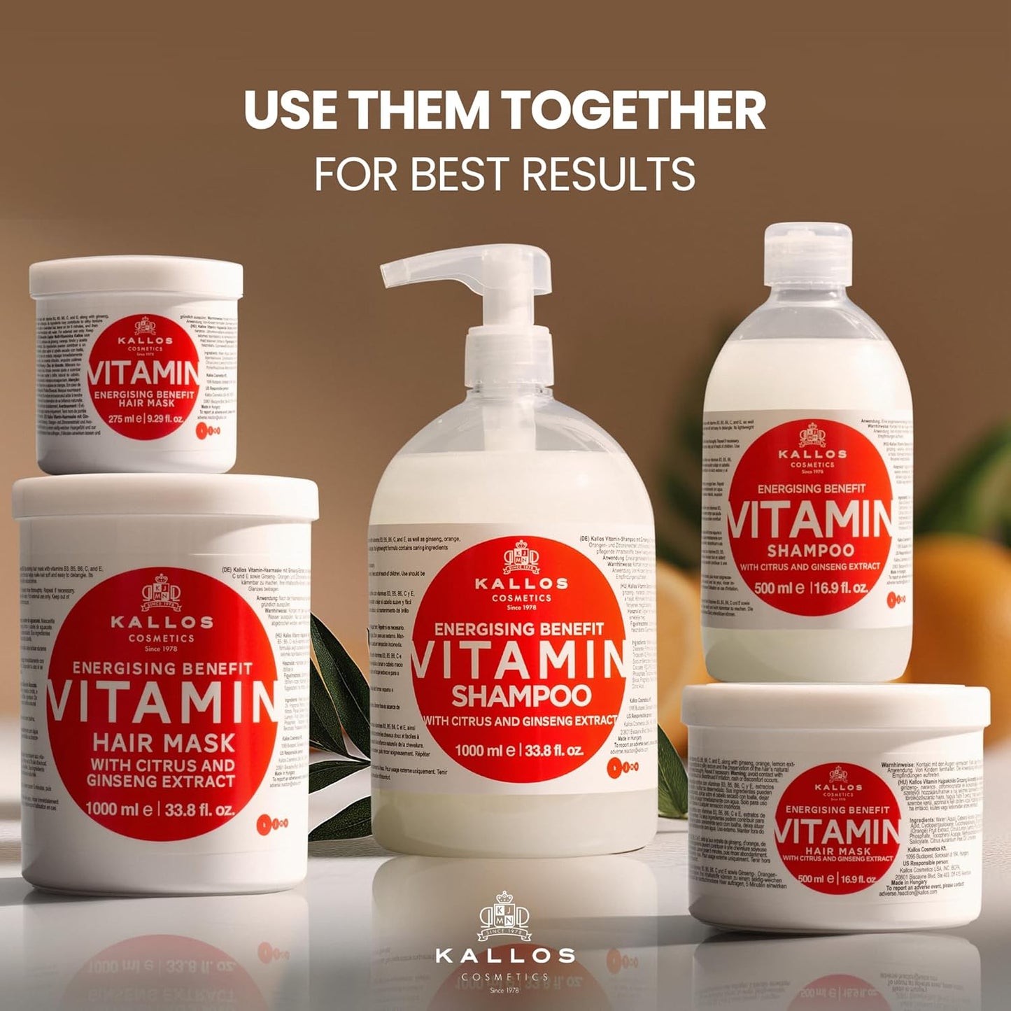 Kallos KJMN Vitamin Energising Hair Mask with ginseng extract and avocado oil 275 ml - 9,29 Fl Oz