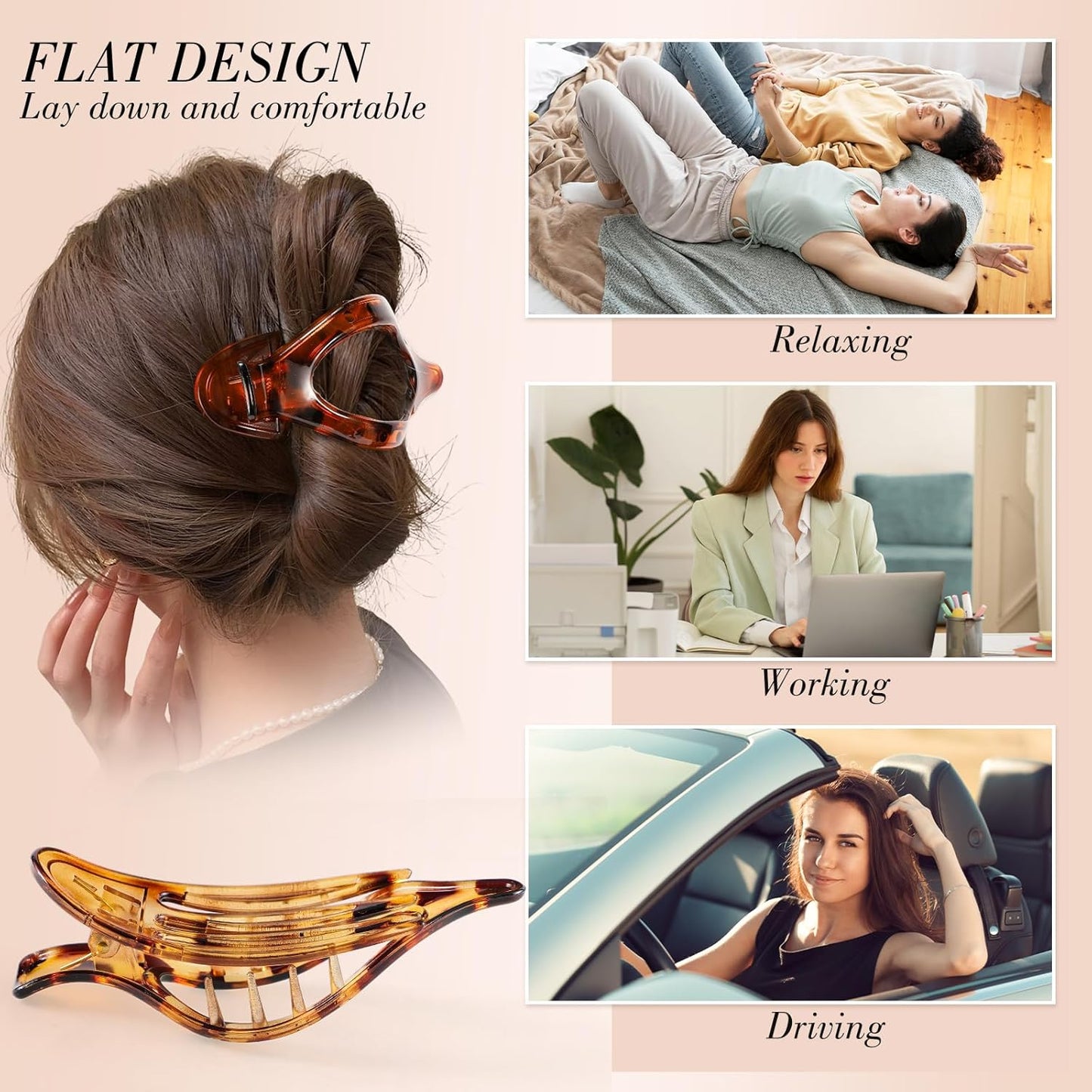 Obeoby 6 PCS Flat Hair Clips for Women, French Flat Claw Clips Hair Accessories Barrettes Large Medium Duckbill Stocking Stuffers Christmas Gifts (Tortoiseshell)