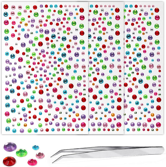 Self Adhesive Face Gems and Pearls for Makeup, Festival Jewels, Hair Gems, Rhinestone Stickers for Face, Eye, Makeup, Nail, Body, Crafts 3/4/5/6 mm 975Pcs (02.gem_Color)