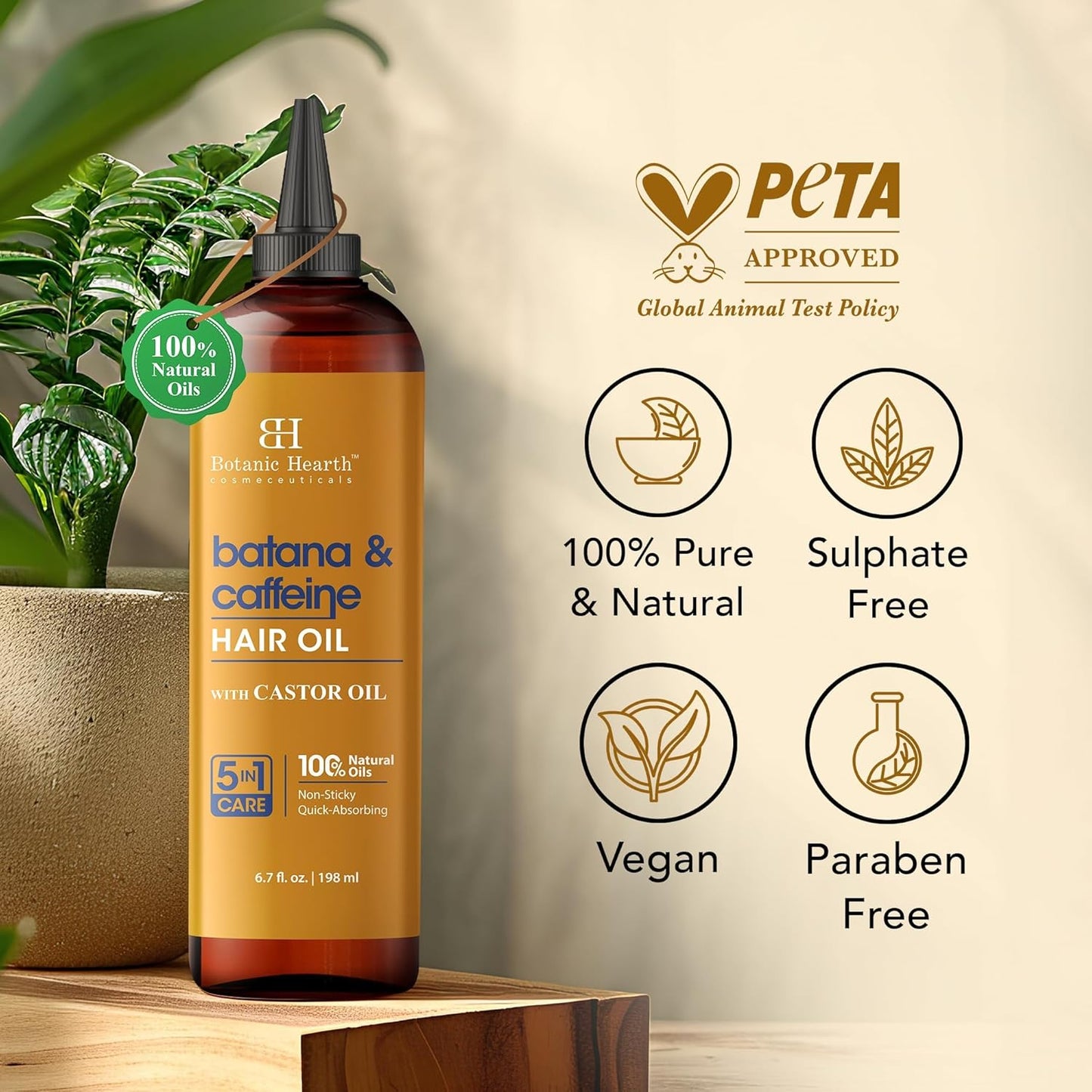 Botanic Hearth Caffeine & Batana Oil For Hair Growth (6.7 fl oz)|Nourishing And Strengthening Hair Treatment For Thicker, Healthier|Looking Hair | Paraben Free | Suitable For All Hair Types