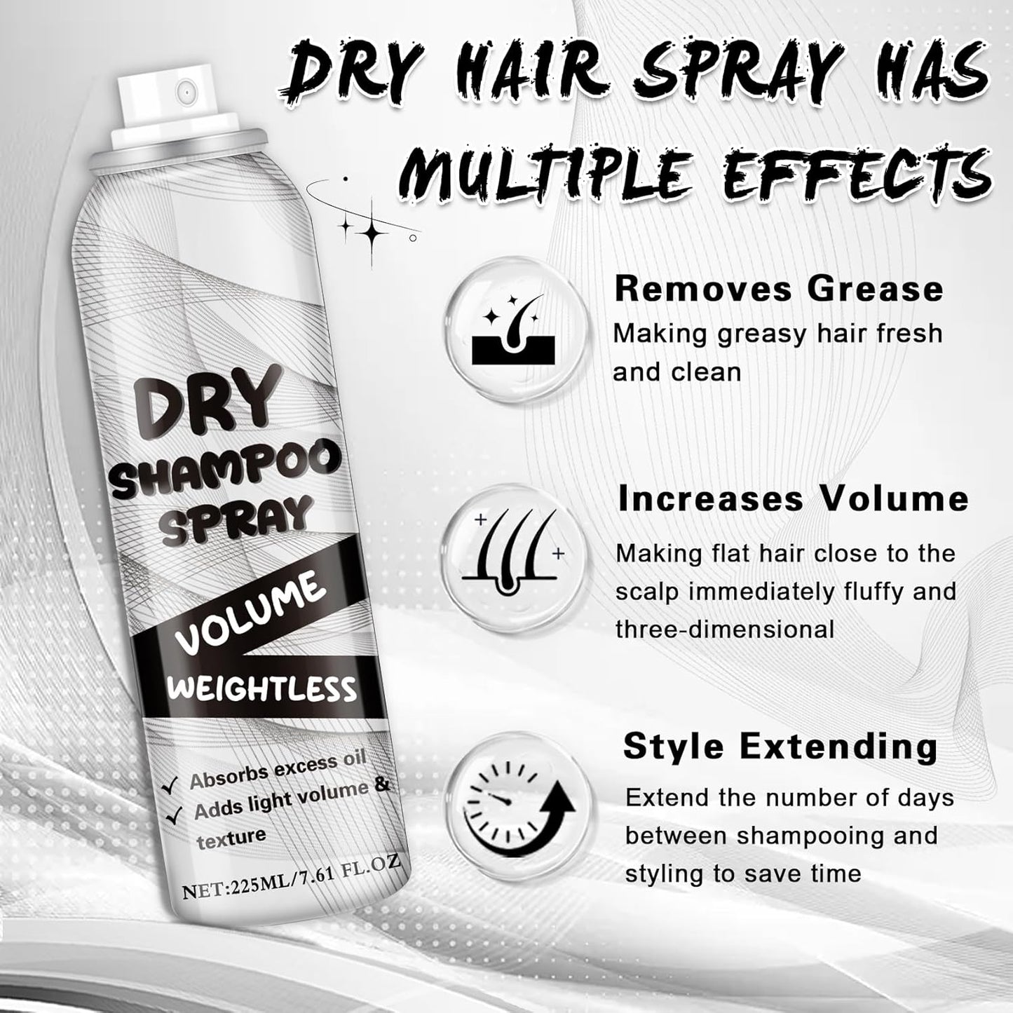 CAHIUYOA Dry Shampoo Spray for Women & Men Volumizing Texturizing Dry Shampoo Powder Natural Ingredients Non-Greasy for All Hair Types,7.61 oz