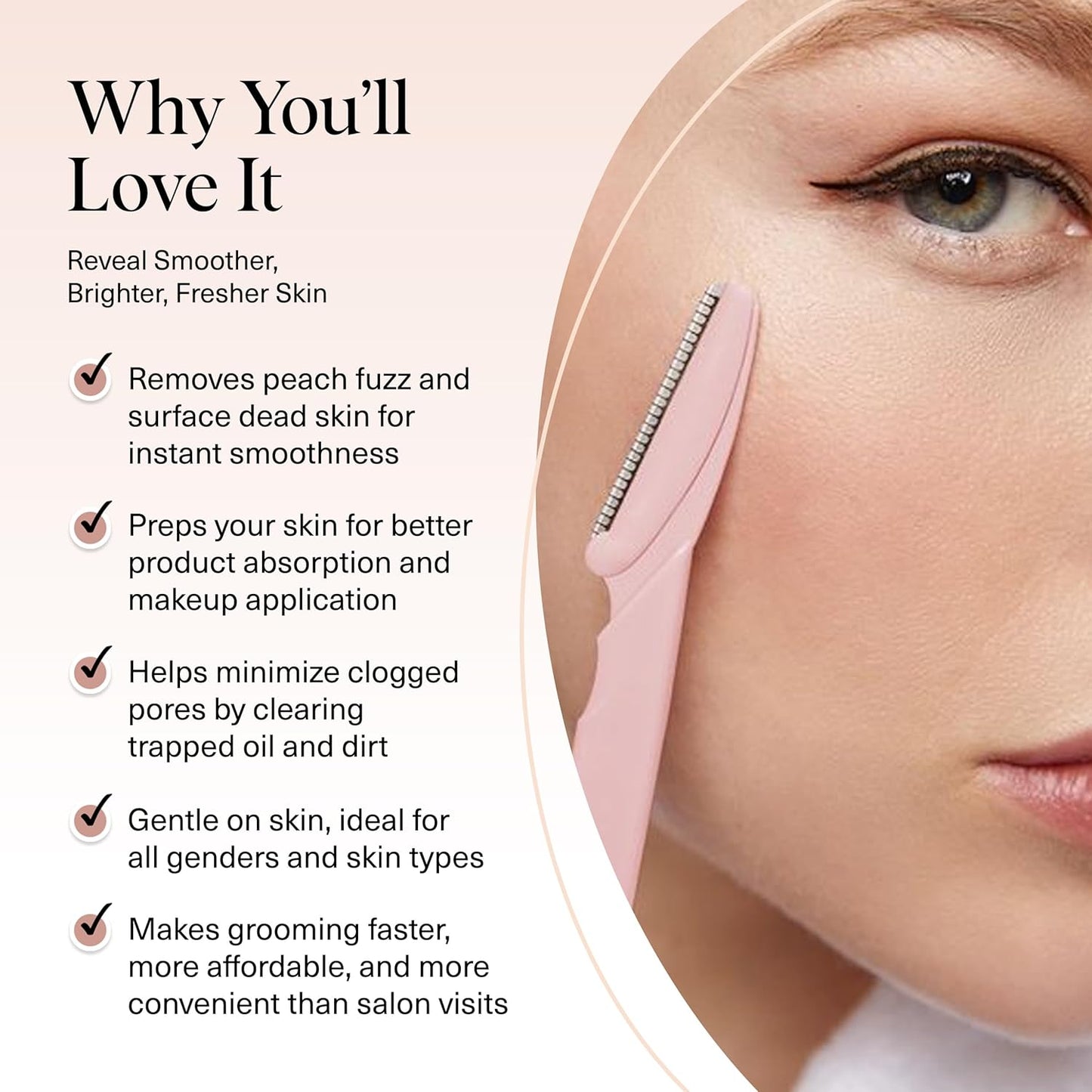 Kitsch Dermaplane Razor for Women Face – Face Razors for Women & Men, Eyebrow Trimmer & Face Shaver – Exfoliating Facial Razor & Skin Care Tool for Smoother Skin - Blush, 6 pcs