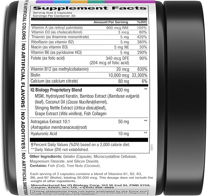 Biotin 10,000 mcg Supplement for Hair Growth with Collagen & Keratin for Hair Loss & Thinning Hair - Hair Skin and Nails Vitamins for Women & Men - Healthy Regrowth, Skin Glow & Nail Repair - 60 Caps