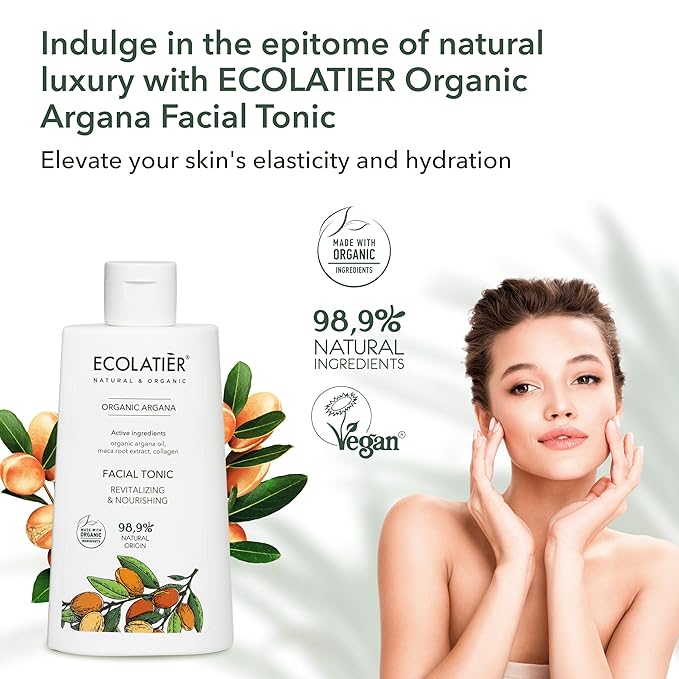 Facial Cleansing Milk, Tonic & Night Cream Bundle - Organic Argana Oil, Revitalizing, Nourishing, Anti-Aging, Hydrating, Vitamin E & C, Collagen Boost, Firming