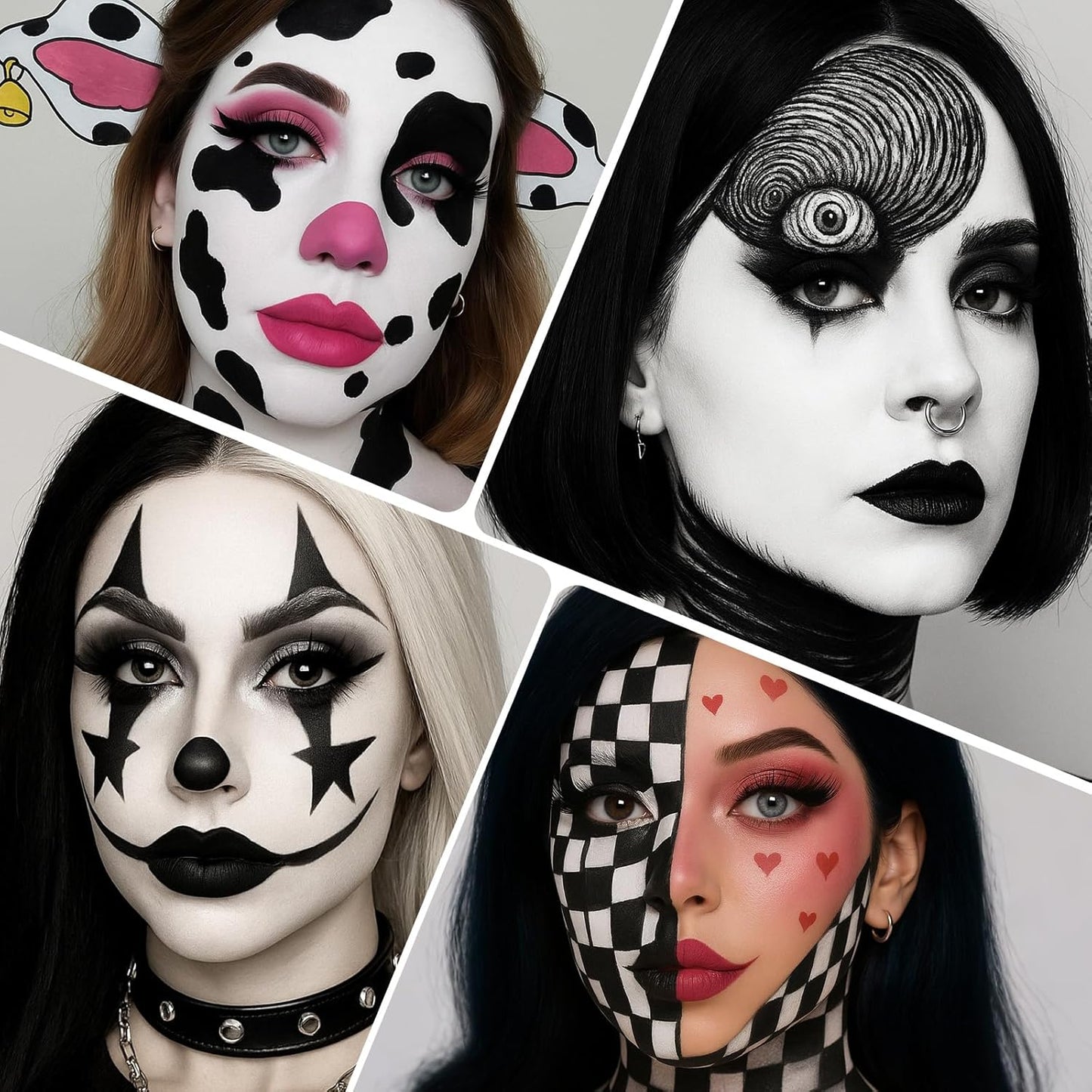 BOBISUKA Black & White Painting Kit - 2 Face Body Paint Sticks with 2 Paintbrushes & 2 Sponges Halloween Makeup Set for Clown Skeleton Skull Cosplay Special Effects Costume SFX , Eye Black for Sports