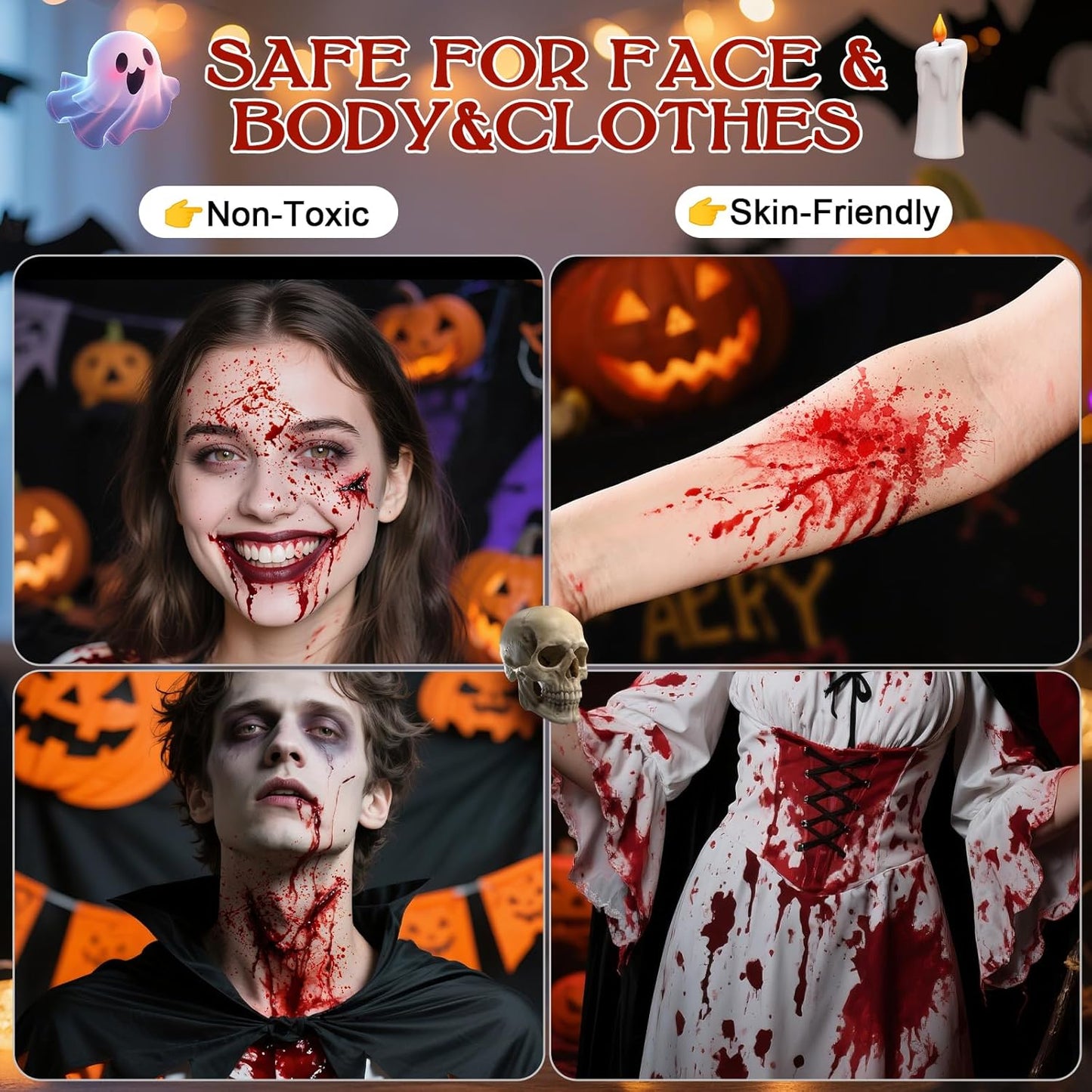 Halloween Fake Blood Spray – 60ML Fresh Realistic Fake Blood for SFX Makeup, Vampire Zombie Cosplay,Mouth Body Clothes Stage Effects – Easy to Use and Washable