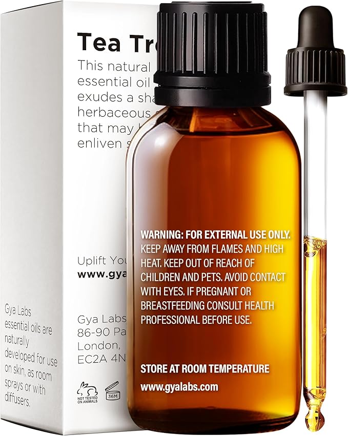 Gya Labs Australian Tea Tree Oil for Skin, Hair, Face & Toenails - 100% Pure Natural Melaleuca Tea Tree Essential Oil for Piercings, Scalp, Hair & Candle Making (1.02 Fl Oz)