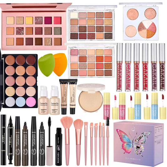 All in One Makeup Kit, Make Up Gift Set for Women, Makeup Kit for Women Full Kit, Includes Foundation Face Primer Eyeshadow Concealer Liquid Blush Lipgloss Eyeliner Mascara Cosmetic Brushes Set