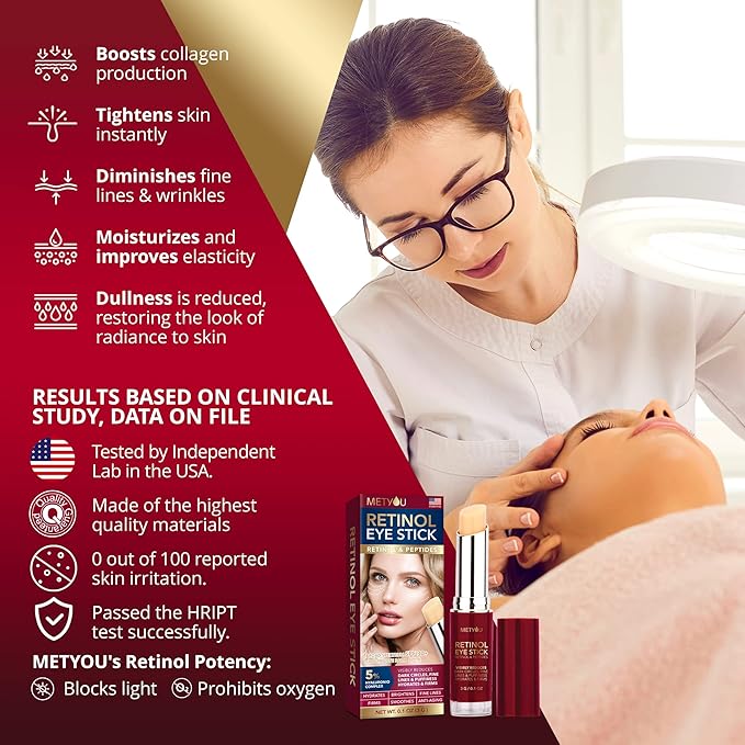 Retinol Under Eye Brightener Stick, Dark Circles Under Eye Treatment for Women with 5% Hyaluronic Acid Complex - Anti Aging Eye Cream for Puffiness and Bags Hydrates, Firms and Brightens Eyes 0.1oz(3g) 2 pack