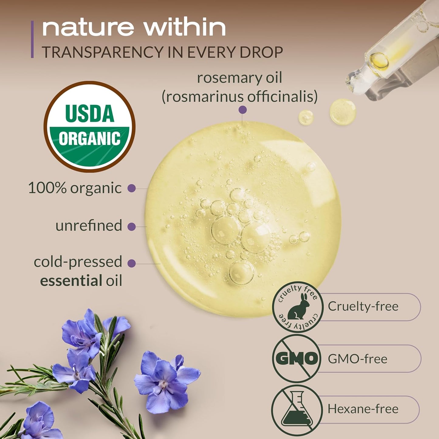 Ella & Eden Organic Rosemary Essential Oil - BIG 4 Oz bottle, 100% Pure, Steam-Distilled, Hexane-Free - for Hair Growth, Skin, Aromatherapy - Glass Bottle