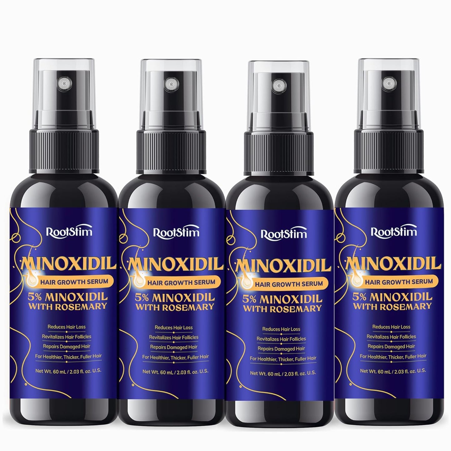 5% Minoxidil Hair Growth for Men and Women: 4-Pack Extra Strength Minoxidil Hair Loss Treatment Serum with Rosemary for Faster Stronger Thicker Hair Growth - 240 ML
