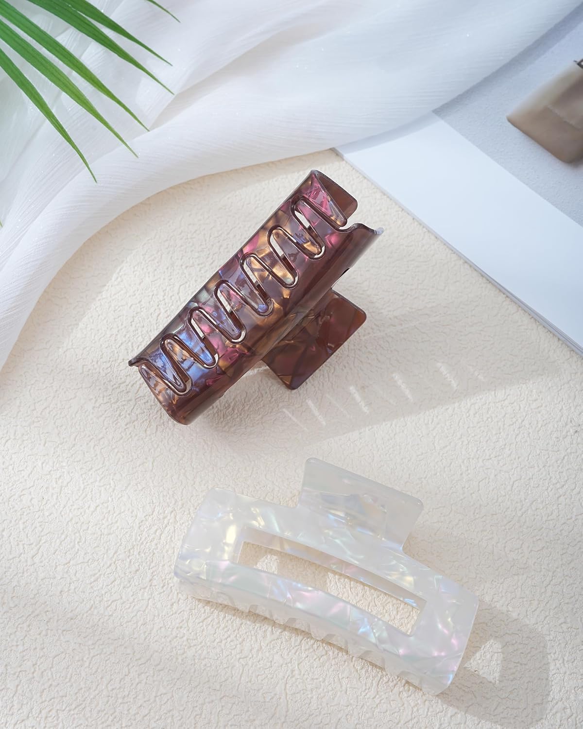 HOKEMP 2 Pack Acrylic Hair Claw Clips for Women, 3.93 Inch Large Non-Slip Strong Hold Rectangle HairClip for Thin Thick Hair (Color 1)